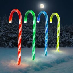 Almineez 4 Candy Cane Multi Coloured LED Light Up 50cm Stakes Garden Path Outdoor Indoor - thumbnail 3
