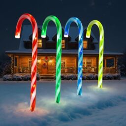 Almineez 4 Candy Cane Multi Coloured LED Light Up 50cm Stakes Garden Path Outdoor Indoor - thumbnail 1