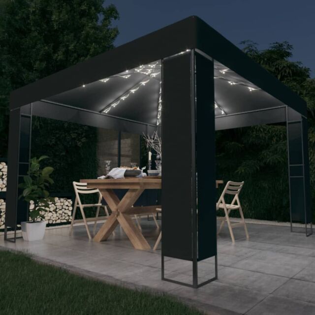 Berkfield Home Gazebo with Double Roof&LED String Lights 3x3 m Anthracite in Black - image 1