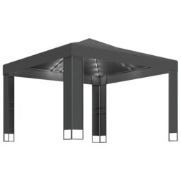 Berkfield Home Gazebo with Double Roof&LED String Lights 3x3 m Anthracite in Black - thumbnail 2