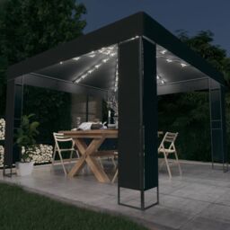 Berkfield Home Gazebo with Double Roof&LED String Lights 3x3 m Anthracite in Black - thumbnail 1