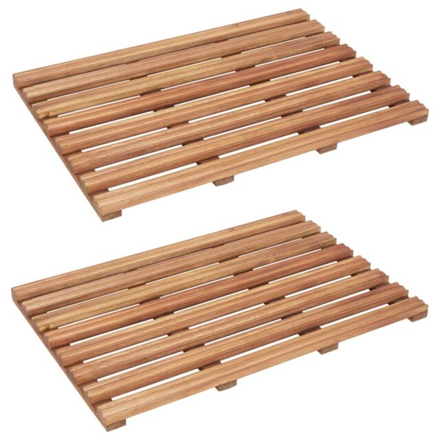 Berkfield Home Bath Mats 2 pcs Solid Acacia Wood 56x37 cm in Beige - image 1