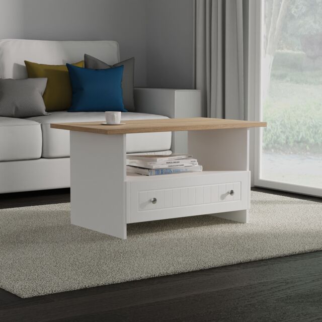 Ready Assembled 2 U Norton Bottom Drawer Coffee Table (Ready Assembled) in White - Size: Medium - image 1