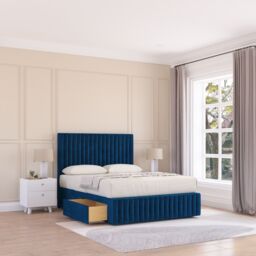 "Sloomy Madison Divan Bed Base 4 Drawers 12"" Footboard & 54"" Floor Standing Headboard in Navy - Size: Double" - thumbnail 1