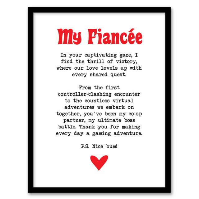 "Artery8 Love Poem Gamer Nerd Fiancée Romantic Poetry Fun Framed Art Print in White - Size: W12"" x H16""" - image 1