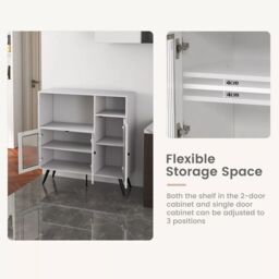 Costway Kitchen Side Cabinet Wooden Buffet Sideboard Cupboard w/ Tempered Glass Doors in White - thumbnail 6