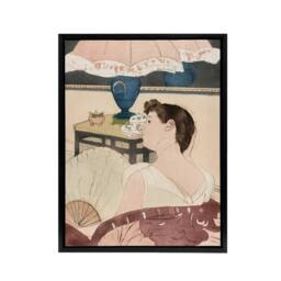 "Artery8 The Lamp Woman With Fan Painting Cassatt Framed Canvas Wall Art - Size: W18"" x H24""" - thumbnail 1