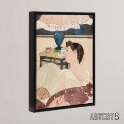 "Artery8 The Lamp Woman With Fan Painting Cassatt Framed Canvas Wall Art - Size: W18"" x H24""" - thumbnail 2