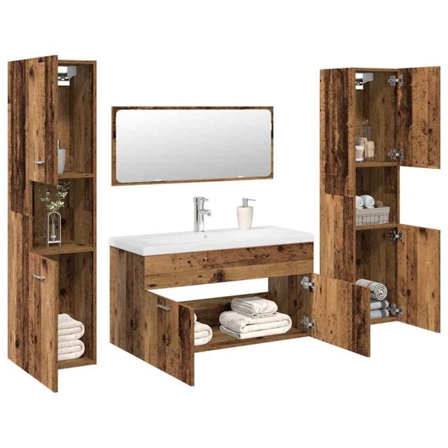 Berkfield Home 5 Piece Bathroom Furniture Set Old Wood Engineered Wood in Brown