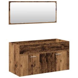 Berkfield Home 5 Piece Bathroom Furniture Set Old Wood Engineered Wood in Brown - thumbnail 4