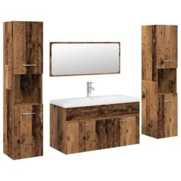 Berkfield Home 5 Piece Bathroom Furniture Set Old Wood Engineered Wood in Brown - thumbnail 2