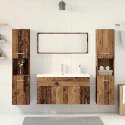 Berkfield Home 5 Piece Bathroom Furniture Set Old Wood Engineered Wood in Brown - thumbnail 3