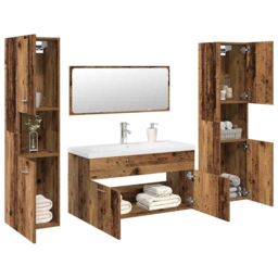 Berkfield Home 5 Piece Bathroom Furniture Set Old Wood Engineered Wood in Brown - thumbnail 1