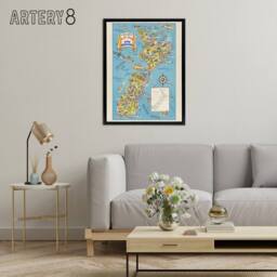 "Artery8 1938 Fun Pictorial Map Of New Zealand Framed Canvas Wall Art Print in Blue - Size: W12"" x H16""" - thumbnail 3