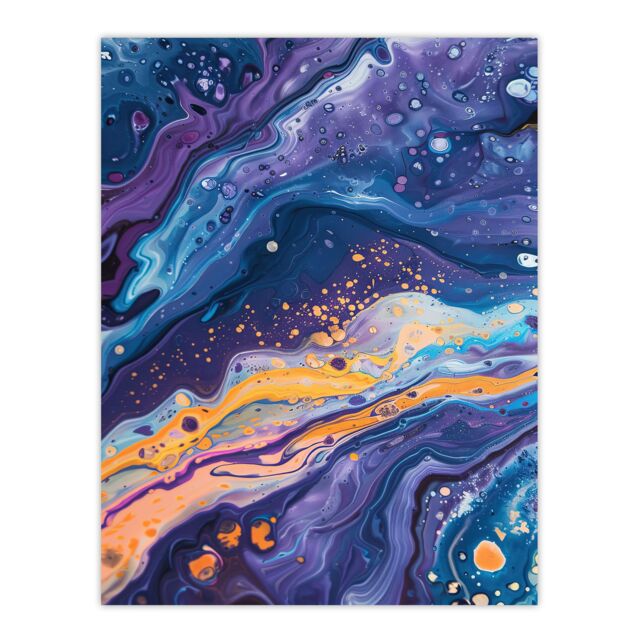 "Artery8 Liquid Paint Blue Purple Orange Abstract Painting Wall Art Print - Size: W24"" x H32""" - image 1