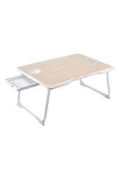 Living and Home Foldable Laptop Bed Desk with Storage Drawer Tablet Slot Cup Holder in Brown - thumbnail 5