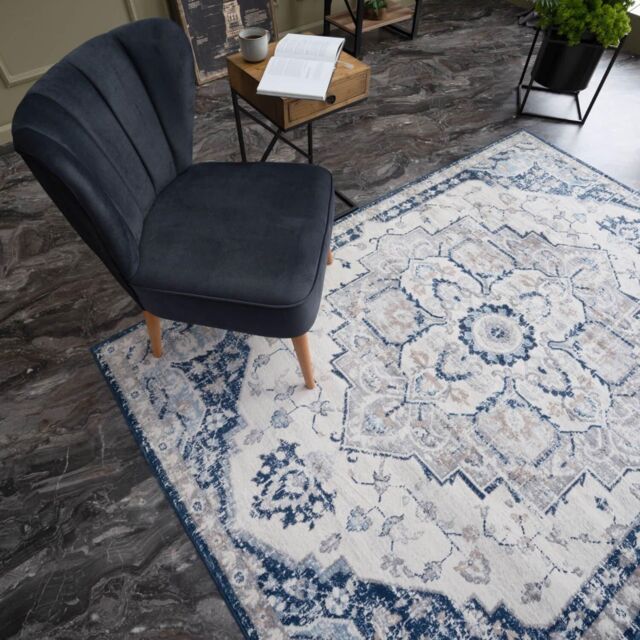 THE RUGS Montana Medallion Navy & Cream Living Room Area Rug 4000 - Size: 120 cm x 170 cm - image 1