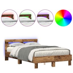 Berkfield Home Engineered Wood Bed Frame Old wood Engineered wood 120 x 190 cm in Brown - thumbnail 4