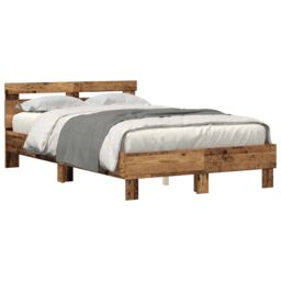 Berkfield Home Engineered Wood Bed Frame Old wood Engineered wood 120 x 190 cm in Brown - thumbnail 3