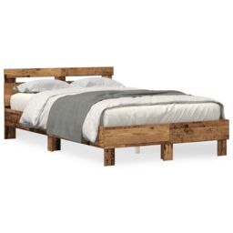 Berkfield Home Engineered Wood Bed Frame Old wood Engineered wood 120 x 190 cm in Brown - thumbnail 2