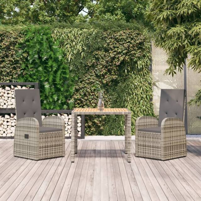 Berkfield Home 3 Piece Garden Dining Set Grey Poly Rattan&Solid Wood Acacia - image 1