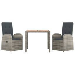 Berkfield Home 3 Piece Garden Dining Set Grey Poly Rattan&Solid Wood Acacia - thumbnail 3