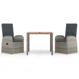Berkfield Home 3 Piece Garden Dining Set Grey Poly Rattan&Solid Wood Acacia - thumbnail 2
