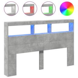 Berkfield Home Headboard Cabinet with LED Concrete Grey 160x17x102 cm - Size: 160 x 17 x 102 cm