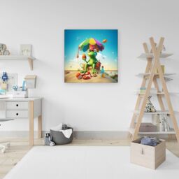"Warren Reed - Designer Frog On A Beach Holiday Canvas in Yellow - Size: W30"" x H30""" - thumbnail 3