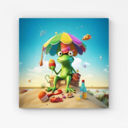 "Warren Reed - Designer Frog On A Beach Holiday Canvas in Yellow - Size: W30"" x H30""" - thumbnail 1