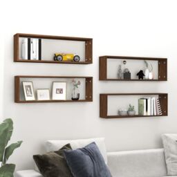 Berkfield Home Wall Cube Shelves 4 pcs Brown Oak 80x15x26.5 cm Engineered Wood - thumbnail 1