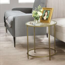 Rafaelo Mobilia Round Coffee Table With Glass Top in Gold - thumbnail 4