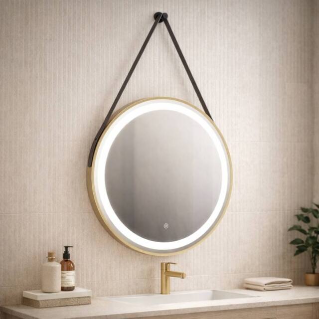 Bathroom Kingdom Delilah Brushed Brass Round Illuminated LED Mirror 600x800mm in Gold - image 1