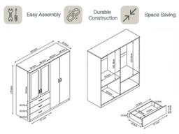 Home Discount Vida Designs Riano 4 Door 3 Drawer Mirrored Wardrobe Bedroom Furniture in Grey - thumbnail 2