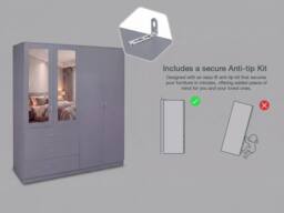 Home Discount Vida Designs Riano 4 Door 3 Drawer Mirrored Wardrobe Bedroom Furniture in Grey - thumbnail 5