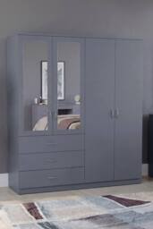 Home Discount Vida Designs Riano 4 Door 3 Drawer Mirrored Wardrobe Bedroom Furniture in Grey