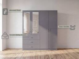 Home Discount Vida Designs Riano 4 Door 3 Drawer Mirrored Wardrobe Bedroom Furniture in Grey - thumbnail 4