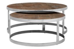 Orsina Silver Finish Nest Of 2 Round Tables, Wooden Side Tables, Metallic Bedside Table, Decorative Table For Hallway in Brown - thumbnail 4