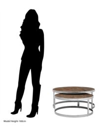 Orsina Silver Finish Nest Of 2 Round Tables, Wooden Side Tables, Metallic Bedside Table, Decorative Table For Hallway in Brown - thumbnail 3