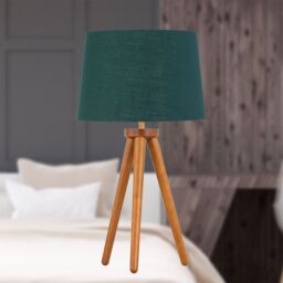 First Choice Lighting Set of 2 Dark Oak Table Lamp or Bedside Lights with Green Gold Shades in Brown - thumbnail 5