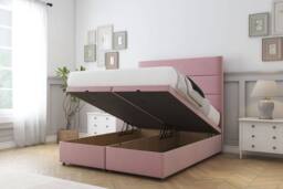 "Sloomy Texas Plush Ottoman Bed Base-54"" Floor Standing Headboard in Pink - Size: Super King" - thumbnail 2