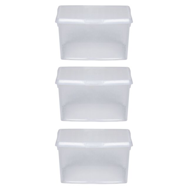 Wham Clip 3x 25.5L Square Plastic Storage Boxes with Clip Lock Lids in Clear - image 1