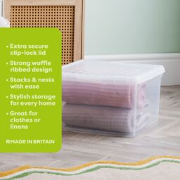 Wham Clip 3x 25.5L Square Plastic Storage Boxes with Clip Lock Lids in Clear - thumbnail 2
