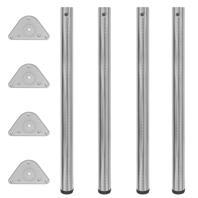 Berkfield Home 4 Height Adjustable Table Legs Brushed Nickel 870 mm in Silver - image 1