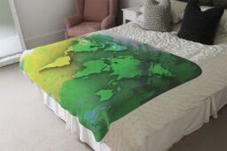 Benjamin Tate Design World Map Yellow & Green Blanket in Natural - Size: 120 cm x 150 cm - thumbnail 3