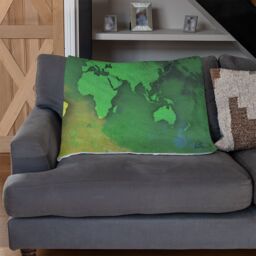 Benjamin Tate Design World Map Yellow & Green Blanket in Natural - Size: 120 cm x 150 cm - thumbnail 2