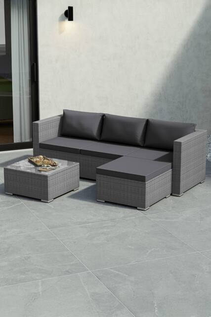 Home Discount Garden Vida 5 Pcs Hampton 4 Seater Rattan Sofa UKFR Fabric Garden Set in Grey - image 1