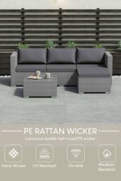 Home Discount Garden Vida 5 Pcs Hampton 4 Seater Rattan Sofa UKFR Fabric Garden Set in Grey - thumbnail 3