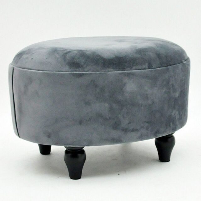 Minster Oval Footstool - Velvet - L27 x W40 x H30 cm - Grey - Size: 1 Pack
