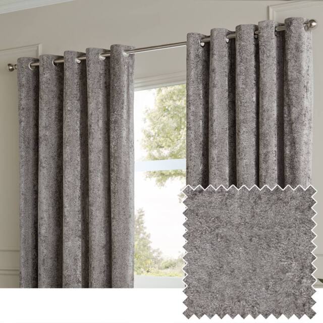 Paoletti Lustre Velvet Fully Lined Eyelet Curtain Pair in Grey - Size: 168 cm width x 137 cm drop - image 1